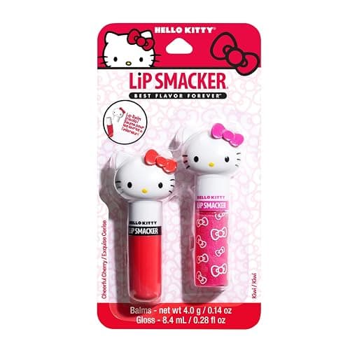 Lip Smacker Lippy Pals Swirls, Sanrio Hello Kitty, Flavored Moisturizing & Smoothing Soft Shine Lip Balm, Hydrating & Protecting Fun Tasty Glossy Finish, Cruelty-Free & Vegan - Cheerful Cherry, Kiwi - Image 1