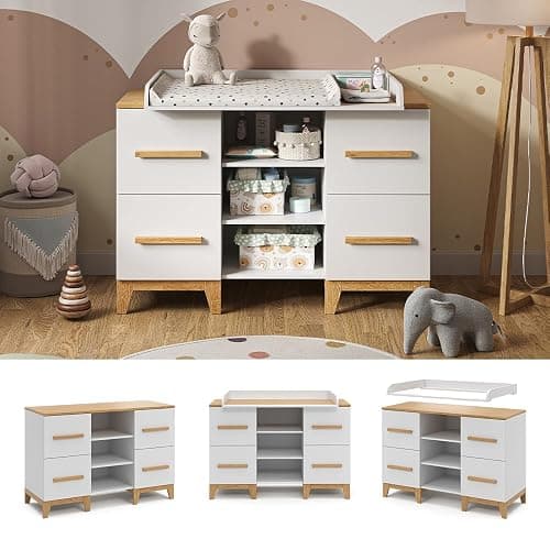 VitaliSpa Commode à Langer Malia, Blanc/Chêne, 133 x 98 cm XL avec 4 tiroirs thumbnail 3