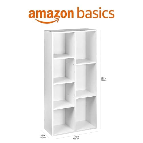Amazon Basics 7 Cube Organizer Bookcase Shelf, Storage for Home and Office, 9.25"D x 19.49"W x 41.73"H, White thumbnail 3