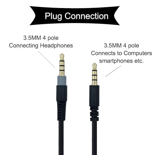 SPTSSWET Replacement Audio Cable Cord Compatible with Kingston Hyperx Cloud Alpha for Hyper X Cloud Mix,for Logitech G933,G633 Gaming Headsets Headphones Nylon Braided Audio Cable 3.5mm,Black,5FT thumbnail 3
