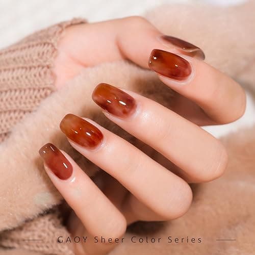 GAOY Jelly Brown Gel Nail Polish of 6 Transparent Nude White Dark Red Colors Sheer Gel Polish Kit for Salon Gel Manicure and Nail Art DIY at Home thumbnail 3