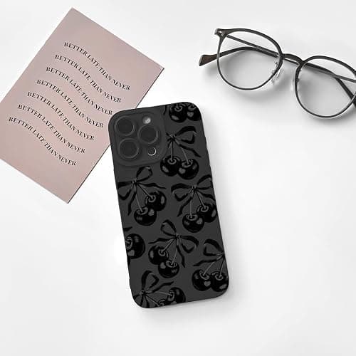 Lovmooful for iPhone 16 Pro Case Cute Bowknot-Cherry Bow | Compatible for iPhone 16 Pro Case,Aesthetic Ribbon,with Black Design,for Girls Women,Soft TPU,Shockproof,Protective,Girly thumbnail 2