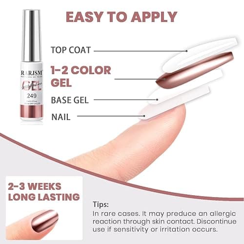 RARJSM Metallic Chrome Gel Liner Nail Art 3D Mirror Bronze Gold Rose Gold Effect Gel Nail Polish 8ml Painting Build in Thin Brush Metal Painted Drawing Striper GelPolish Curing Requires Home Salon thumbnail 6
