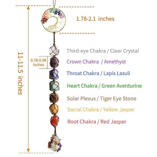 Tree of Life Chakra Stones Healing Crystals Feng Shui Hanging Ornament 7 Chakra Wall Ornaments Meditation Hanging Car Ornament Window Ornament for Home Decor Christmas Tree Decor thumbnail 6