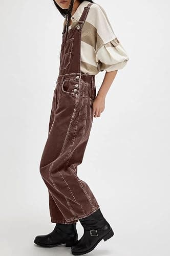 yoeasy Women's Denim Overall Barrel Wide Leg Bib Baggy Jeans Adjustable Strap Denim Romper Stretch Jumpsuit Y2K Pants thumbnail 4