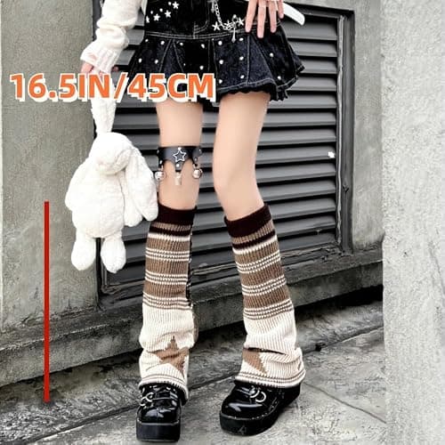 CHERSE Womens Leg Socks Stripe Star Retro Knit Y2K Leg Warmers Vintage High Knee Warmer Socks 80s Outfit for Women thumbnail 3