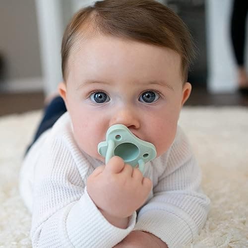 Dr. Brown's HappyPaci 100% Silicone, Newborn Baby Pacifiers 0-6 Months, BPA Free, White, Blue, Light Blue, Cool Gray, Green, and Ecru, 6 Pack - 6-Pack Variety - Blue & Green thumbnail 7