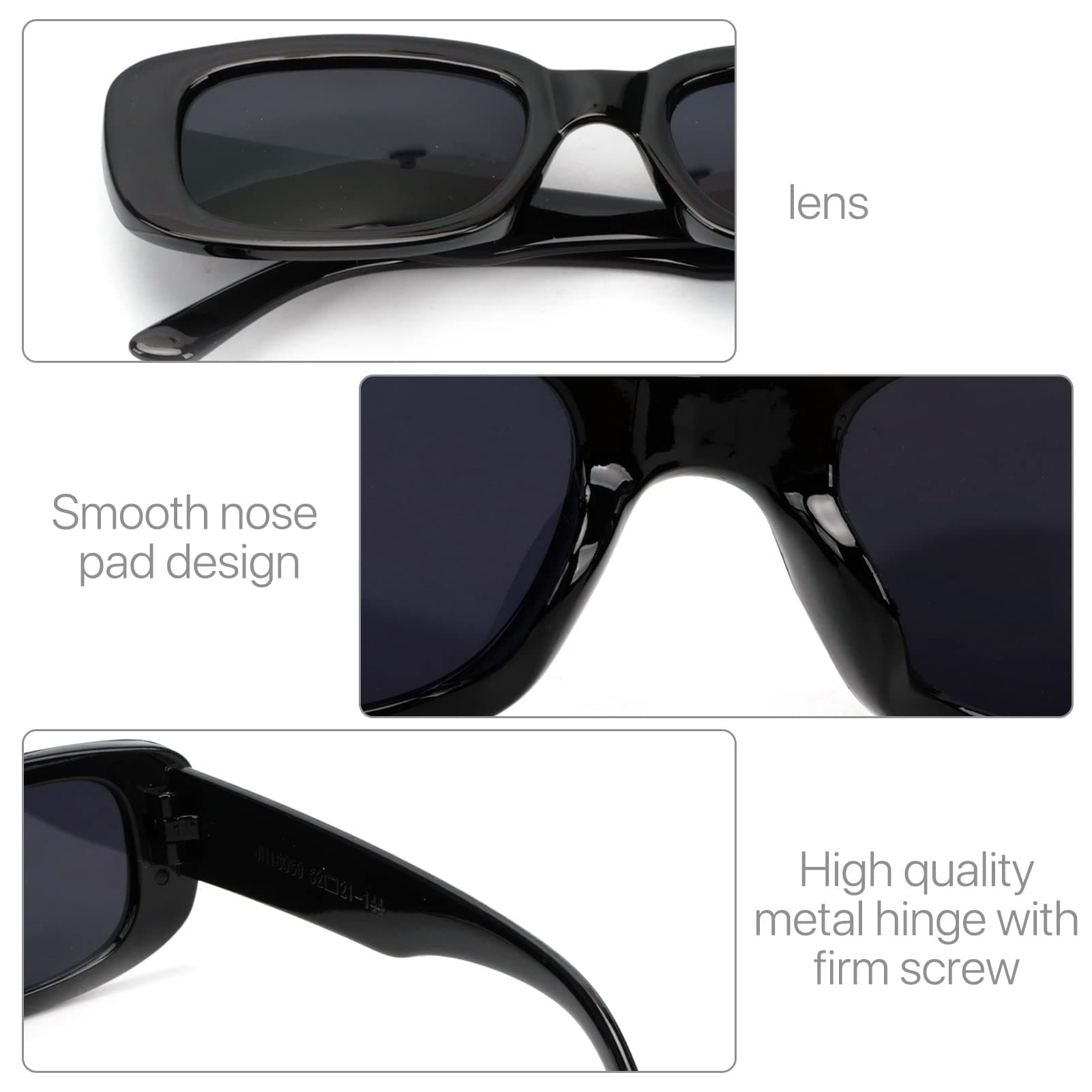 2 Pack Retro Fashion Rectangle Sunglasses Small Square Frames Sun Glasses 90s Vintage Wide Frame Eyewear for Women and Men UV 400 Protection thumbnail 8