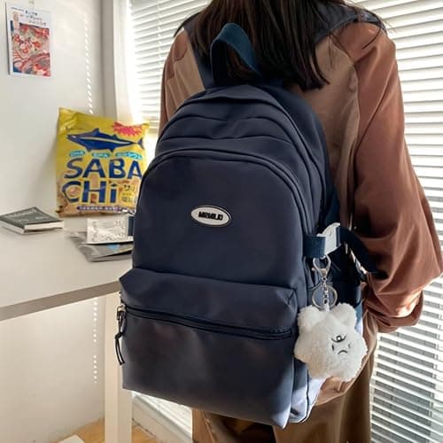 VTTDB Kawaii Backpack with Cute Accessories Casual Aesthetic Daypack Simple Laptop Bag Waterproof Travel Rucksack for Women (dark blue) thumbnail 2