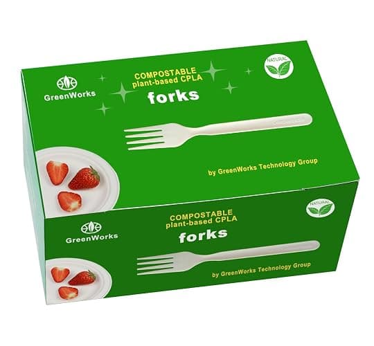 GreenWorks Heavy-duty Compostable Forks, BPI Certified 100 Count Large Disposable Cutlery Utensils Silverware Flatware Fork - Image 1
