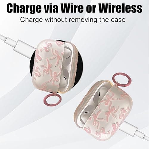 Compatible with AirPods 4 Case Clear Cute Bow Pattern for Girls Women Shockproof Drop Protection Scratch Resistant Case Cover with Keychain, Pink thumbnail 7
