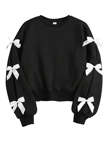 Ecolala Girls Sweatshirt Cute Bow Tie Long Sleeve Crewneck Pullover Top Casual Fall Winter - Image 1