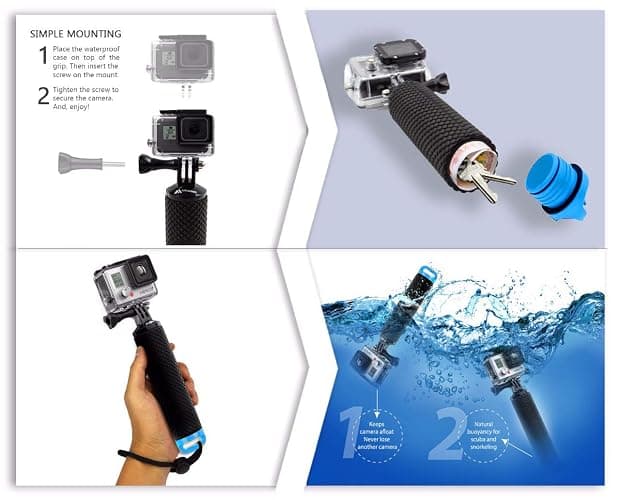 Floating Hand Grip Waterproof Monopod for GoPro Hero 13 12 11 10 9 8 7 6 5 | Compatible with Hero Session Black Silver Handler & Handle Mount Accessories Kit for Water Sport & Action Cameras (Blue) thumbnail 8