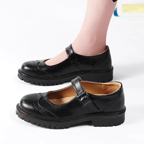 Mary Jane Shoes Black Platform Mary Janes for Women Oxford Leather Flats | Dress Casual Ladies Oxford Loafers Shoes for Office School Girl Dressy Work Walking Round Toe Comfortable maryjane Shoes thumbnail 8