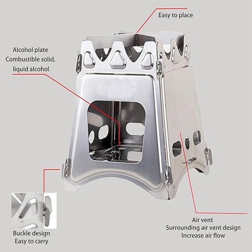 Toguma Small Portable Wood Burning Camping Stove Foldable Backpacking Stove Stainless Steel Camping Stove Outdoor Cooking Stove for Outdoor Hiking Traveling BBQ (Silver) thumbnail 6