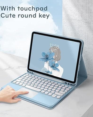 Touchpad Keyboard Case for iPad Air 11 inch (M3,M2)/ iPad Air 5th/4th Generation 10.9 inch Case with Cute Round Key Detachable Color Trackpad Keyboard (Blue) thumbnail 2