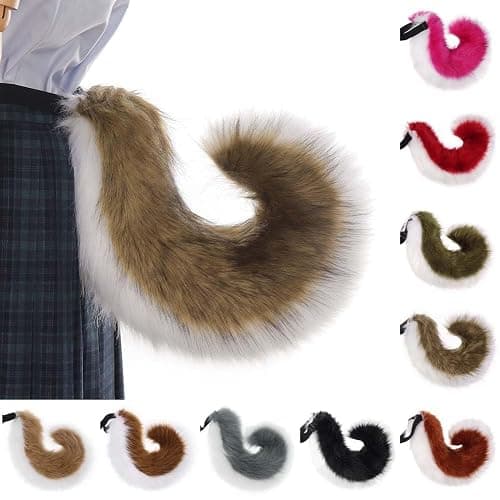 ILUFAM Furry Wolf Dog Tail Costume Accessory – 29.5" Faux Fur Animal Tail for Adult Halloween Cosplay Party thumbnail 3