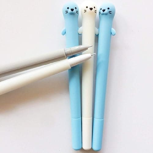 Doraking 3pcs 0.5mm Fine Point Gel Pens, Cute Cartoon Otters Refillable Gel Ink Pens, Black Ink Pen for Writing Note with Box (Otter) thumbnail 5