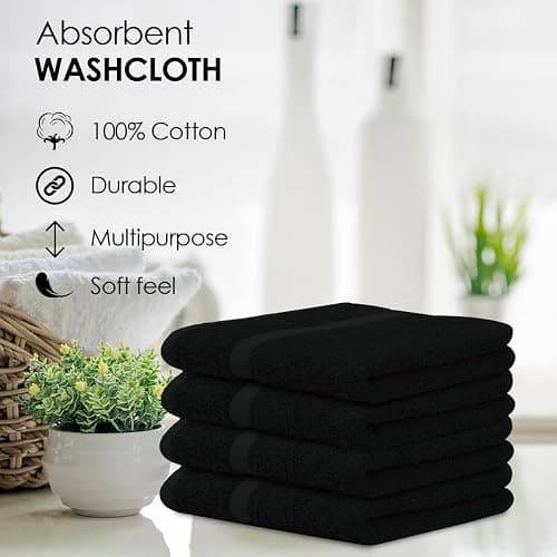 Avalon Towels Cotton Washcloths – (Pack of 24) Size 12x12 Inches, 100% Ring Spun Cotton, Soft & Absorbent Face Towels, Gym Towels, Hotel and Spa Quality, Reusable Fingertip Towels (Black) thumbnail 7