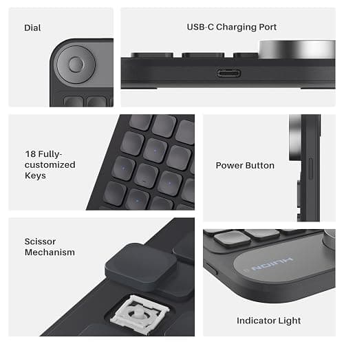 HUION Keydial Mini Bluetooth Programmable Keypad with Dial 5 Keys Anti-ghosting 18 Customized Keys, Wireless Shortcut Keyboard for Drawing Tablet, PC, MacBook, Surface Pro, Laptops thumbnail 2
