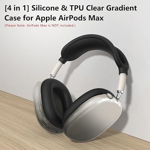 [4 in 1] Silicone Case Cover for AirPods Max, Clear Gradient Soft TPU Ear Cups Cover/Ear Pad Case Cover/Headband Cover Transparent Accessories for Apple AirPods Max (2024/2020)(USB-C/Lightning), Black thumbnail 2