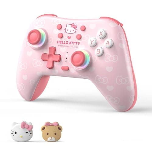 Kuitmor Pink Switch Controller,Hello Kitty Hall Effect Controllers Wireless for Switch 2/1/OLED/Lite,PC,Android,iOS | Bluetooth + Wired,1000mAh Battery,6-Axis Gyro,Dual Vibration,RGB Breathing Light - Image 1
