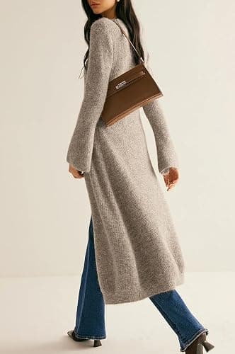Jenisso Womens V-Neck Button Maxi Cardigan Bell Long Sleeve Open Front Split Breasted Sweater Dress thumbnail 3