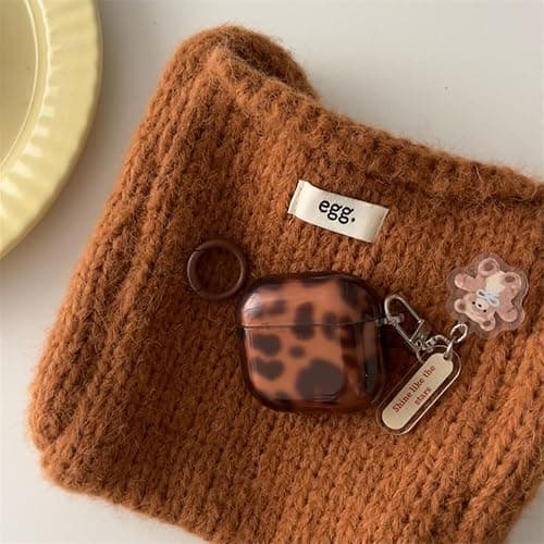 inewateri Compatible for AirPods 4 Case Soft TPU with Cleaner Kit Cute Cheetah Brown Leopard Cool Amber Tortoise Aesthetics Design Shockproof Keychain Cover for Airpods 4-Brown thumbnail 6