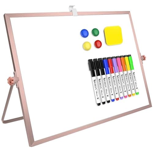 16 x 12 inches Dry Erase Whiteboard, Rose Gold Magnetic Desktop Double-Sided White Board with Stand, 10 Markers, 1 Eraser, 4 Magnets, Portable Whiteboard Easel for School Office Home - Image 1