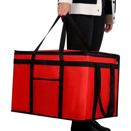 musbus Extra large XXXL Insulated Food Delivery Bag Cooler Bags Keep Food Warm Catering Therma Catering Bag for doordash 22x14x13 Cooler Bags Therma Shopper hot warming RED Pizza BLACK - Image 1