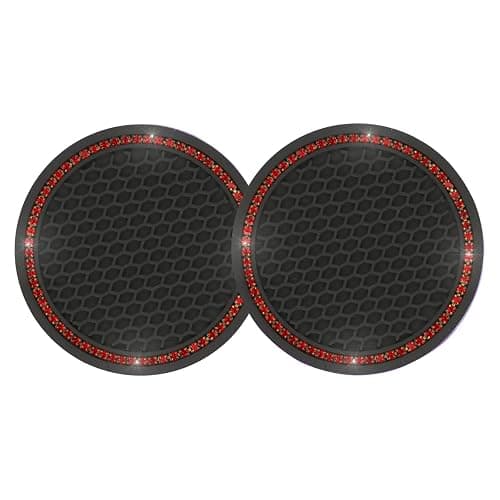 2PCS Bling Car Cup Coaster, Universal Cup Holder Insert Coaster, Rhinestone Anti Slip Silicone Car Accessories Coaster, Suitable for Most Car Interior, Best Gift Car Bling for Women, Black and Red - Image 1