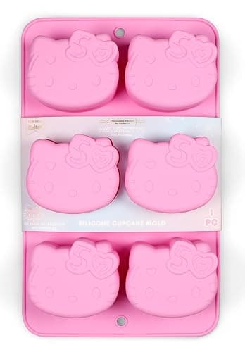 Handstand Kitchen Hello Kitty Commemorative 50th Anniversary Silicone Cupcake Mold Featuring Limited Edition Bow Detail & Pink Color thumbnail 3
