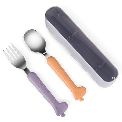 2-Piece Kid Utensils Set, 304 Stainless Steel Kids Fork and Spoon for Self-feeding, Safe Kid Silverware with storage case for School Lunch, Travel & Outdoors, Dishwasher Safe (Purple) thumbnail 9
