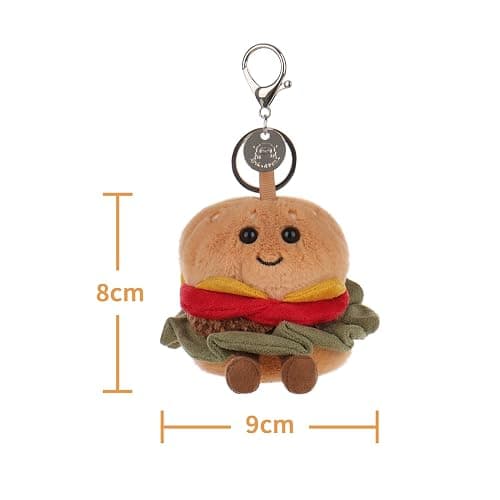 Apricot Lamb Hamburger Burger Essen Netter Schlüsselanhänger, weich gefüllte Plüsch Schlüsselanhänger Spielzeug für Kinderrucksack, Geldbörse, 8 cm thumbnail 6