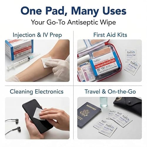 ForPro Alcohol Prep Pads, 200-Count Sterile Alcohol Wipes Individually Wrapped, 70% Isopropyl, Medium 2-Ply Medical Grade Antiseptic Pads, Latex-Free, First Aid & Injection Prep, Gamma Sterilized thumbnail 7