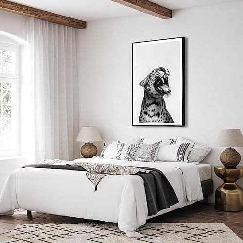Lustiges Tierposter, schwarz-weißer brüllender Leoparden-Wandkunst, Vintage-Geparden-Dekor, trendiger Druck, Leinwand, Wildtiere, ästhetische Drucke für Wohnzimmer, Schlafzimmer, Badezimmer, Poster thumbnail 6