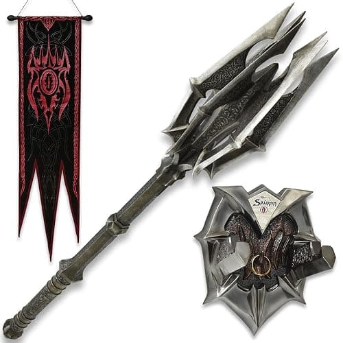 Lord of The Rings Sauron's Mace | The One Ring with Red Eye of Sauron War Banner | Officially Licensed | Certificate of Authenticity | Perfect Collectable for LOTR Fans | 53” Overall - Image 1