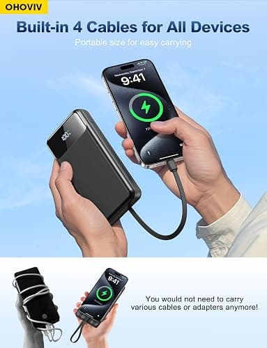 OHOVIV Portable Charger Power Bank 50000mAh Battery Pack, 22.5W Fast Charging PowerBank with Built in Cables,Travel Camping Essential USB-C Portable Phone Charger for iPhone Samsung Pixel Android iPad thumbnail 3