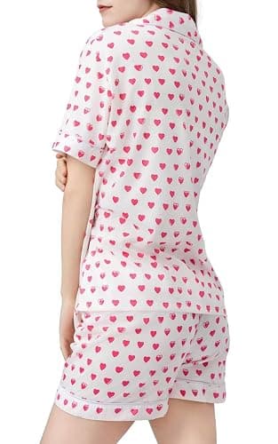 Womens Pajamas Set Button Down 2 Piece Cute Monkey Bunny Y2k Preppy Heart Pjs Sets Lounge Comfy Sleepwear thumbnail 5