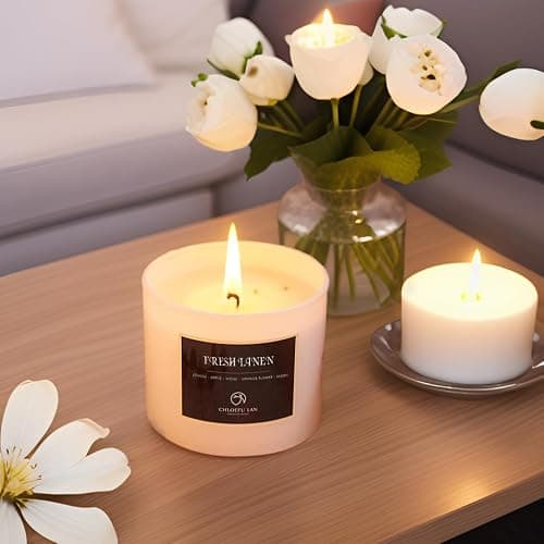 Chloefu LAN Fresh Linen Candles Laundry Candles Non-Toxic Air Freshening Scented Candle Decorative Pet Odor Eliminator for Home Luxury Scented Soy Jar Candle for Bathroom Decor 7.1 oz 2 Pack thumbnail 7
