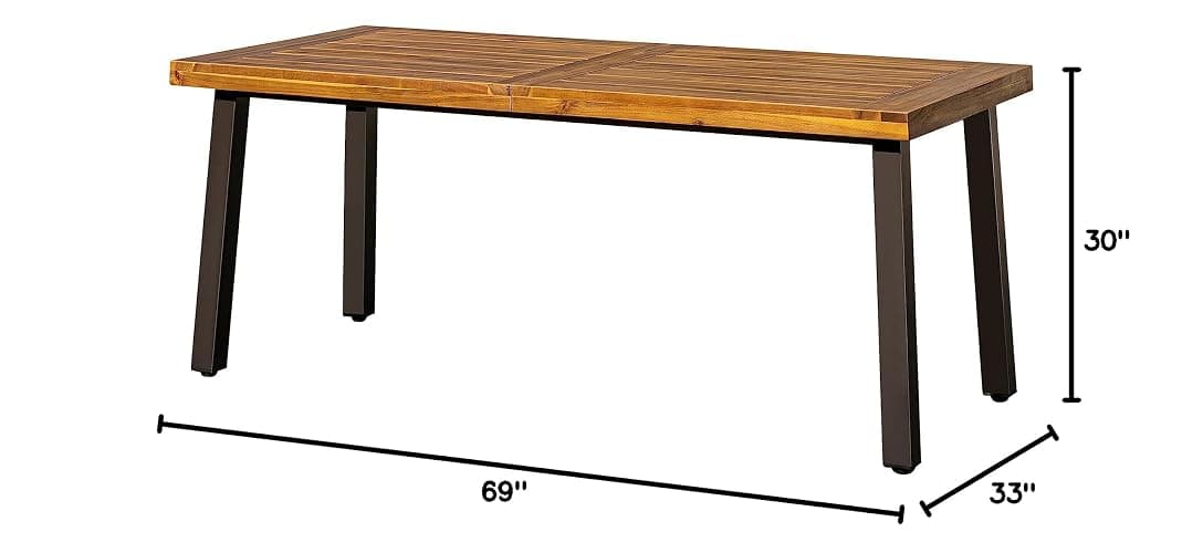 Devoko Home Acacia Wood Dining Table 6-Person Indoor Outdoor Table with Iron Legs, Sandblast Finish, Natural Stained, Rustic Metal, 69 * 33 * 30 inch (Natural) - Brown thumbnail 2