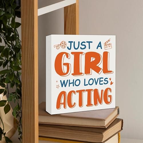 Theatre Gifts for Girls Women, Funny Theatre Decor Just a Girl Who Loves Acting Wooden Box Sign for Home Living Room Cinema Shelf Wall Decor thumbnail 7