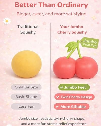 Jumbo Squishy Cherries 5.5 Inch, Giant Slow Rising Fruit Stress Toy, Realistic Sensory Fidget Food for Anxiety Relief, Large Soft Squeeze Ball for Kids Adults, Cute Desk Decor(Type b) thumbnail 5
