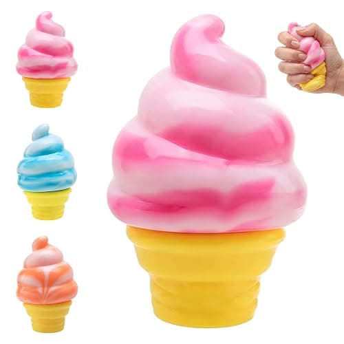 Ice Cream Squeeze Squishy, Ice Cream Cone Squishy, Slow Rise Sensory Fidget Toy, Easter Basket Stuffers Party Favors Summer Sensory Stress Relief, Kawaii Dessert (Pink) - Image 1