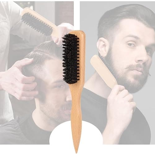 Boar Bristle Slick Back Hair Brush for Sleek Ponytail Bun & Smoothing Baby Hairs, Flyaways, Edge Control - Backcombing & Teasing Hairbrush with Wide Rat Tail for Sectioning & Parting thumbnail 5