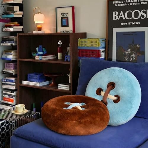 GKWW Retro Button Throw Pillow Round Decorative Plush Cushion 15.7In Ultra-Soft Stuffed Pillows for Sofa Couch Vanity Chair Bed thumbnail 3