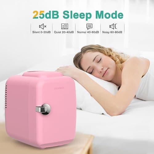 CROWNFUL Mini Fridge, 4 Liter/6 Can Portable Cooler and Warmer Personal Refrigerator for Skin Care, Cosmetics, Beverage, Food,Great for Bedroom, Office, Car, Dorm, ETL Listed (Pink) thumbnail 5