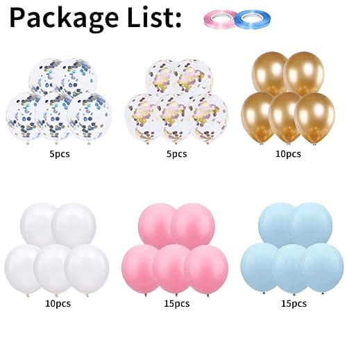 Balloons Pink and Blue, 60 Pack 12 Inch Pastel Light Pink Blue White Gold Balloons, Baby Pink Blue Balloon with Confetti Balloon for Birthday, Gender Reveal, Baby Shower, Boy or Girl Party Decoration - Pink Blue Gold thumbnail 3
