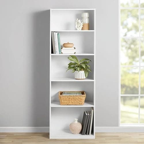 TnLoji 5-Shelf Bookcase with Adjustable Shelves, Open Storage Shelf, 11.65 x 24.88 x 71.42 Inches, for Living Room, Home Office, Dinning Room White thumbnail 2