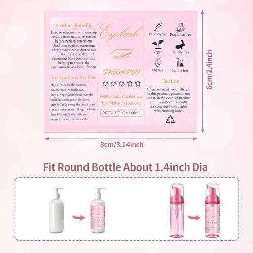 50 Pcs Lash Shampoo Bottle Brushes Set 10 Empty Foam Pump Dispensers 10 Label Stickers 10 Mascara Wands Tubes 10 Cleansing Brush 10 Bag for Eyelash Extensions Aftercare(Rose Red) thumbnail 6